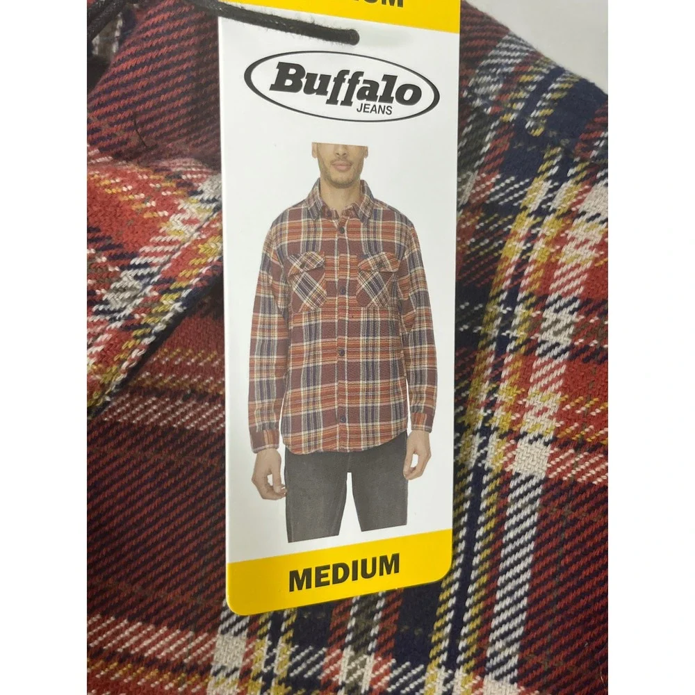 Buffalo Jeans Plaid Flannel Shirt Jacket Men M Red Navy Rugged Grunge Lumberjack